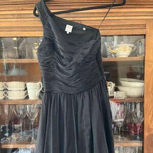 Halston Heritage Black Silk One Shoulder Pleated Bodice Dress- Flowly size  6